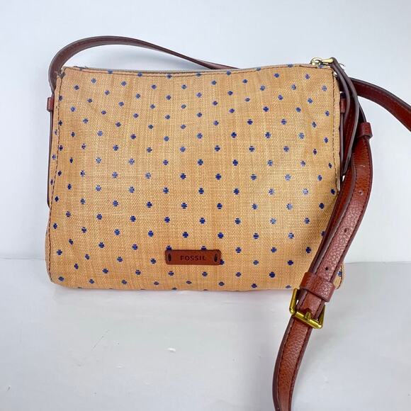 Classic Fossil Emma Tan Navy Blue Classic Boho Crossbody Handbag - Picture 1 of 12